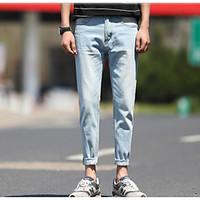 mens mid rise inelastic jeans pants simple slim solid