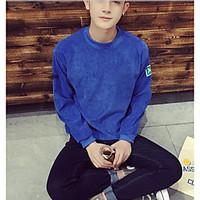 Men\'s Casual/Daily Simple Sweatshirt Solid Color Block Round Neck Micro-elastic Polyester Long Sleeve Spring Fall