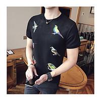 Men\'s Casual/Daily Simple Sweatshirt Print Round Neck Micro-elastic Polyester Short Sleeve Summer