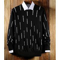 Men\'s Casual/Daily Regular Pullover, Print Round Neck Long Sleeve Rayon Spring Fall Medium Micro-elastic