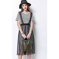 meidongtai womens daily skirts summer t shirt skirt suitssolid striped ...