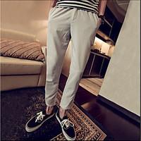 mens mid rise micro elastic chinos pants active skinny pure color slim ...