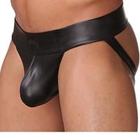 Men Underwear Jock Strap Faux Leather Black Male Briefs Sexy Underpants S M L XL free shipping