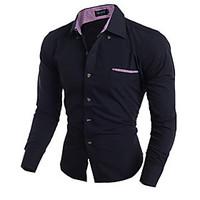 Men\'s Formal / Holiday Simple / Street chic Fall Shirt, Solid Shirt Collar Long Sleeve Blue / Red / White / Black Cotton Medium