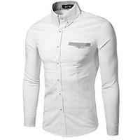 Men\'s Formal Simple / Street chic Fall Shirt, Solid Shirt Collar Long Sleeve Blue Cotton Medium