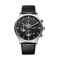 Men\'s Dress Watch Wrist watch Calendar Water Resistant / Water Proof Stopwatch Large Dial Quartz Genuine Leather Band Cool CasualBlack