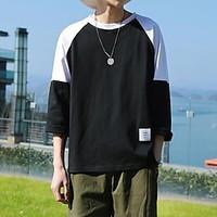 Men\'s Casual/Daily Sweatshirt Solid Color Block Round Neck Micro-elastic Cotton Short Sleeve Spring Winter