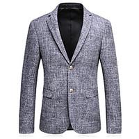 Men\'s Work Simple Spring Blazer, Solid Striped Peaked Lapel Long Sleeve Regular Polyester