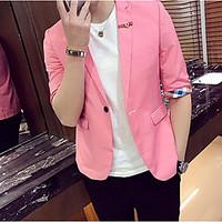 Men\'s Casual/Daily Work Simple Spring Summer Blazer, Solid Striped Peaked Lapel 3/4-Length Sleeve Regular Polyester