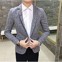 Men\'s Work Simple Spring Blazer, Solid Peaked Lapel Long Sleeve Regular Polyester