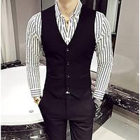 Men\'s Work Simple Spring Vest, Solid V Neck Sleeveless Regular Polyester