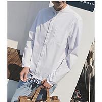 mens casualdaily simple spring shirt solid standing collar long sleeve ...