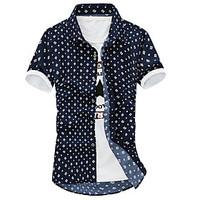 Men\'s Going out Casual/Daily Party Vintage Simple Street chic Summer T-shirt, Solid Polka Dot Striped Shirt Collar Short Sleeve Polyester
