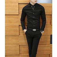 mens club simple shirt solid shirt collar long sleeve polyester