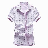 Men\'s Casual/Daily Beach Party Vintage Simple Street chic Summer T-shirt, Solid Polka Dot Print Shirt Collar Short Sleeve Polyester Thin