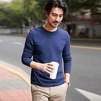 mens going out simple spring t shirt solid round neck long sleeve cott ...