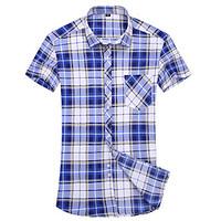 Men\'s Going out Casual/Daily Club Vintage Simple Street chic Summer Shirt, Solid Striped Check Shirt Collar Short Sleeve Polyester Thin