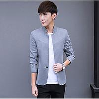 Men\'s Work Simple Spring Blazer, Solid Stand 3/4-Length Sleeve Regular Cotton