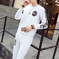 mens casualdaily activewear set solid round neck micro elastic acrylic ...