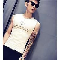 Men\'s Casual/Daily Simple Tank Top, Letter Round Neck Sleeveless Cotton Thin