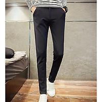 mens mid rise micro elastic chinos pants street chic slim solid