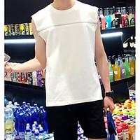 Men\'s Casual Simple Tank Top, Solid Round Neck Sleeveless Polyester
