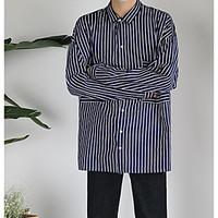 mens casual simple shirt striped button down collar long sleeve polyes ...