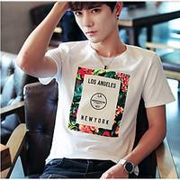 Men\'s Daily Casual Simple Summer T-shirt, Solid Flower/Floral Letter Number Round Neck Short Sleeve Cotton Thin