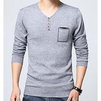Men\'s Casual/Daily Regular Pullover, Solid V Neck Long Sleeve Rayon Spring Fall Medium Micro-elastic