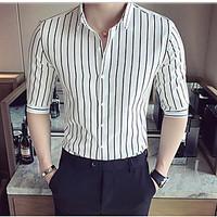 Men\'s Daily Simple Shirt, Striped Shirt Collar Half-Sleeve Polyester