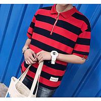 Men\'s Daily Vintage Summer Shirt, Solid Striped Shirt Collar Short Sleeve Cotton Medium