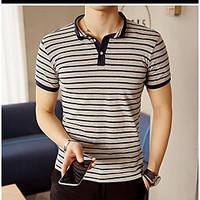 Men\'s Daily Simple Shirt, Striped Shirt Collar Short Sleeve Cotton