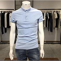 Men\'s Daily Simple Summer Shirt, Solid Shirt Collar Short Sleeve Linen Medium