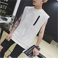 Men\'s Casual/Daily Simple T-shirt, Solid Round Neck Sleeveless Cotton