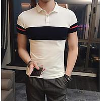 mens casualdaily simple t shirt color block shirt collar short sleeve  ...