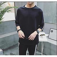 mens casualdaily sweatshirt solid round neck strenchy cotton half slee ...