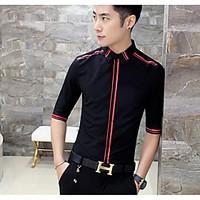 mens daily simple spring summer shirt lines waves shirt collar 34 leng ...