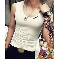 mens casualdaily simple tank top solid letter u neck sleeveless cotton