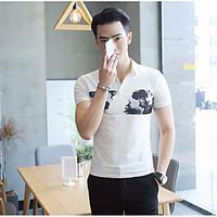 mens casual simple summer t shirt floral shirt collar short sleeve cot ...