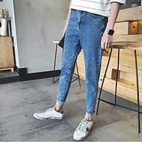 mens mid rise inelastic jeans pants simple slim pure color solid