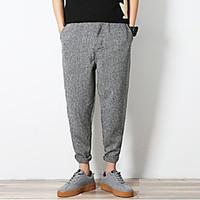 Men\'s Mid Rise Micro-elastic Chinos Pants, Street chic Slim Harem Solid