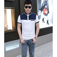 mens casualdaily simple t shirt color block stand short sleeve cotton