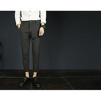 mens mid rise micro elastic chinos pants simple slim pure color solid