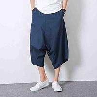 Men\'s Mid Rise Inelastic Chinos Sweatpants Pants, Simple Loose Harem Solid