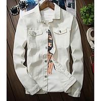 Men\'s Casual/Daily Simple Fall Denim Jacket, Solid Shirt Collar Long Sleeve Regular Linen