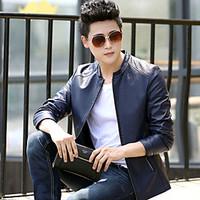 mens going out casualdaily simple spring fall leather jacket solid sta ...