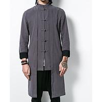 Men\'s Casual/Daily Vintage Summer Trench Coat, Solid Stand Long Sleeve Long Linen