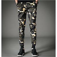 Men\'s Mid Rise Micro-elastic Skinny Pants, Active Harem Camouflage