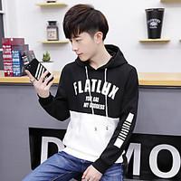 mens casualdaily simple hoodie color block hooded strenchy cotton long ...