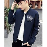 mens casualdaily simple spring jacket letter stand long sleeve regular ...